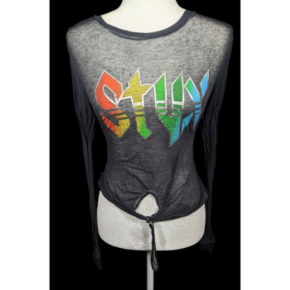 Vinyl Icons STYX Sheer Rainbow Print Tie Front Top Size Small - Picture 1 of 10